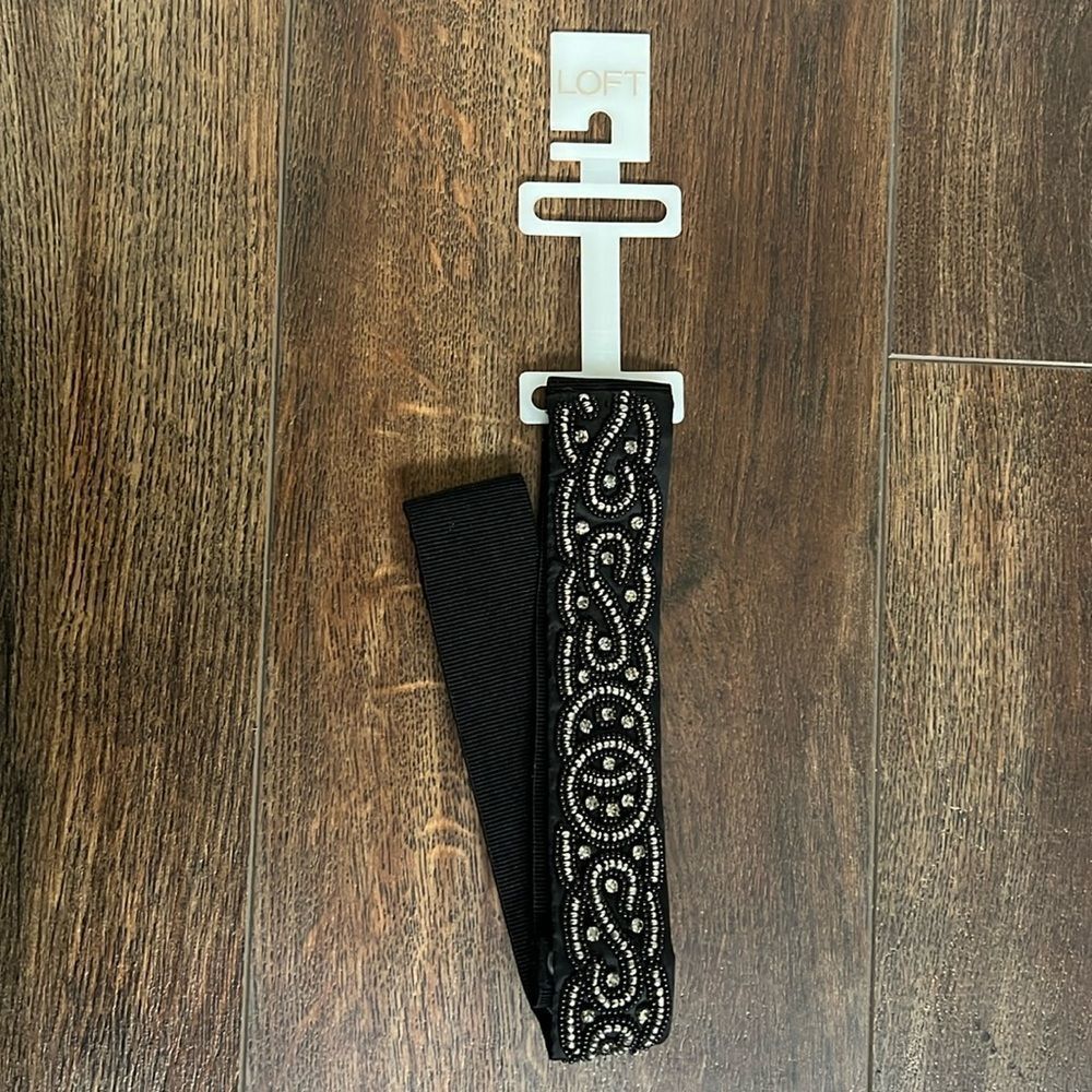 Loft Black Rhinestone Stretchy Belt Back Snap Closure Boho Minimalist